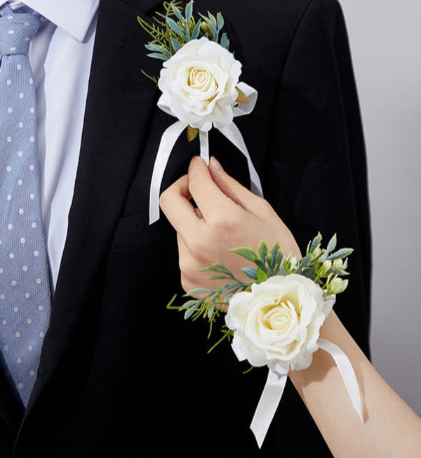 White Pearl Rose Event Wrist Corsages